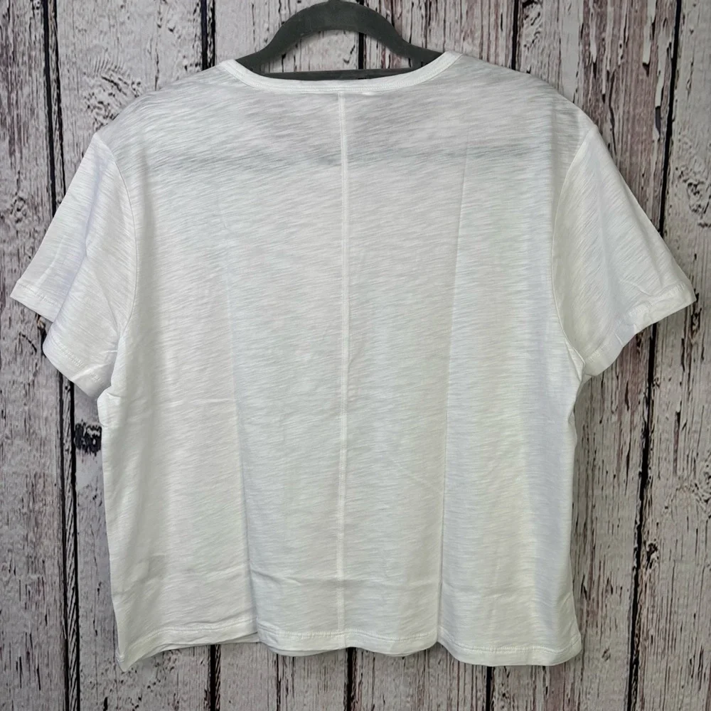 🏷️NWT Athleta‎ Size Large Essential Slub Tee Bright White Semi-Fitted Crew Neck - Picture 4 of 16